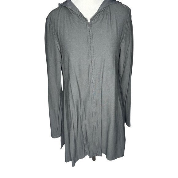 Eileen‎ Fisher Gray Lightweight Longline Hooded Zipper Spring Jacket Size Small - Picture 2 of 9